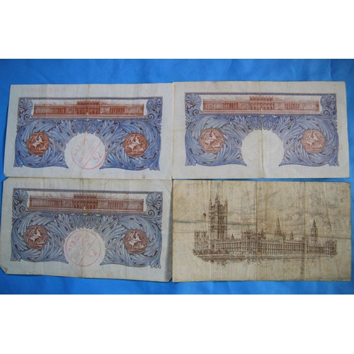 37 - 1 x £1 George V Treasury Issued 1917 note, signed John Bradbury, plus 3 x Wartime Emergency Issue £1... 