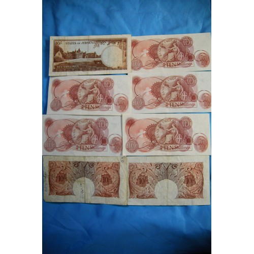 40 - A selection of 8 10 shilling notes, 2 x Series B, 5 x Series C, plus a States of Jersey 10 shilling ... 