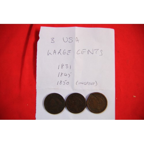 41 - 3 large US 1 cent coins, 1 x 1831 Liberty Head/Matron Head, 1 x 1845 Liberty Head/Braided Hair Cent ... 