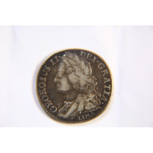 43 - A 1745 George II Shilling marked for Lima - minted from silver captured from a Spanish treasure conv... 