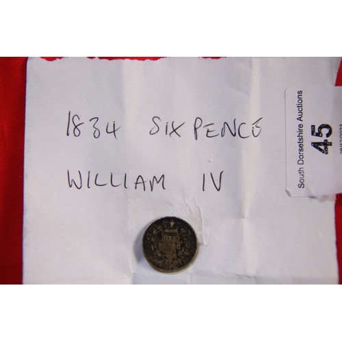 45 - An 1834 William IV Sixpence in good order
