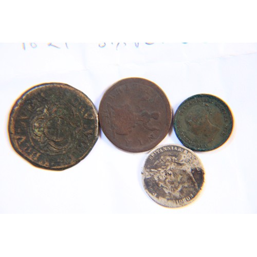 46 - An interesting assortment of coins comprising a McDeavil Token, an 1844 Victoria Half Farthing, and ... 