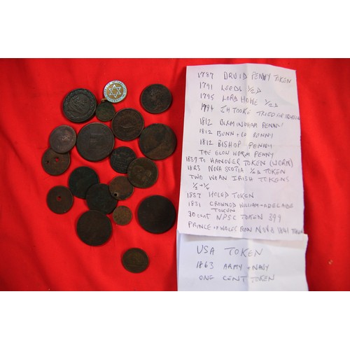 47 - A selection of 18th & 19th century tokens from the UK and US comprising 1787 Druid Penny, 1791 Leeds... 