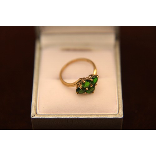 92 - 9ct Gold Ring with four very eye-catching Chromium Oxide Stones, approx weight 2.2g, Size N