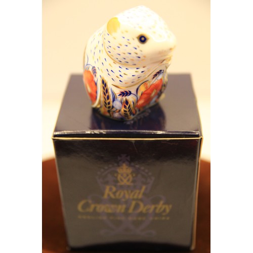 52 - Royal Crown Derby Poppy Mouse Paperweight.  Gold Stopper and Boxed