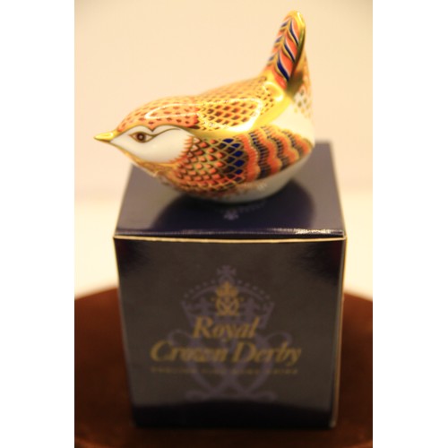 54 - Royal Crown Derby Wren Paperweight.  Gold Stopper and Boxed