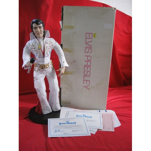 374 - Elvis Presley  eighteen inches tall on stand with microphone by Danbury mint.
Fully boxed with origi... 