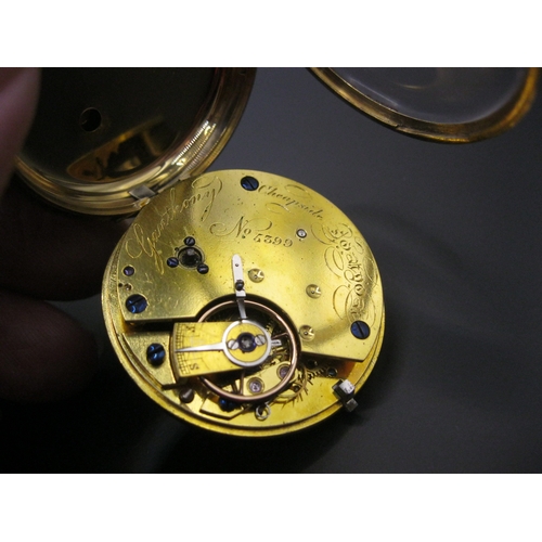 67 - An 18 carat gold cased pocket watch by Richard Ganthony of Cheapside, London, marked No 5399 on both... 