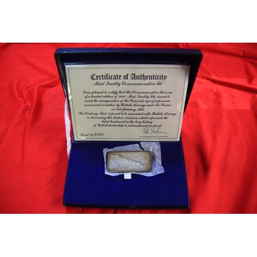 72 - A sterling silver ingot issued to mark the inaugural flights of Concorde on commercial service in or... 