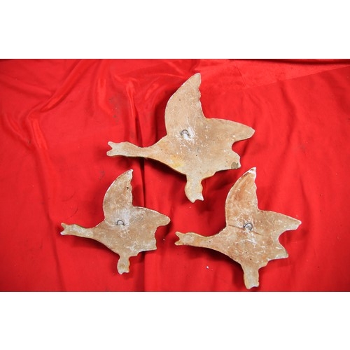 73 - A set of three graduated wall-mounting chalkware ducks