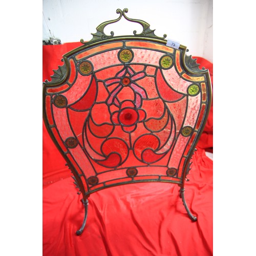 75 - A beautiful art nouveau arts & crafts leaded and brass coloured and stained glass batwing fire scree... 
