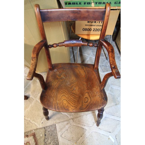 90 - An antique rustic chair in good order, shows signs of past use and repeated repair