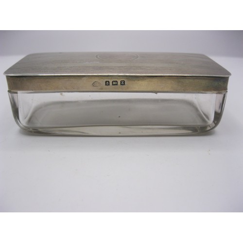 145 - A silver-lidded glass oblong box hallmarked for Birmingham 1924