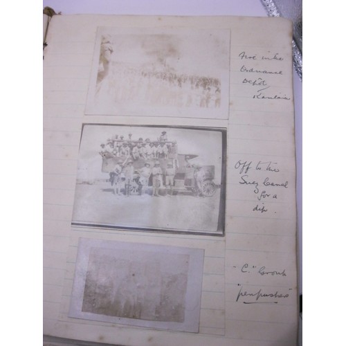 158 - Local Interest - A WW1 diary/scrapbook containing photographs, letters, postcards, leave passes comp... 