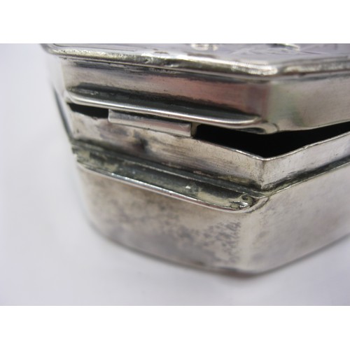 166 - A sterling silver tabletop snuff box with dancing figures to lid, formerly hinged but hinge long sin... 