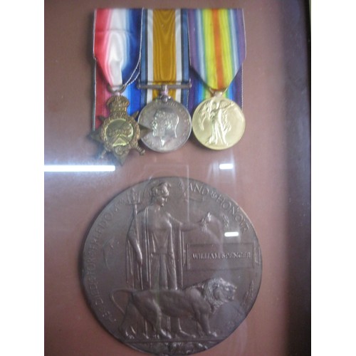 223 - A WW1 Medal Trio and Death Penny for 24816 William Spencer, 2nd Bn South Wales Borderers, killed in ... 