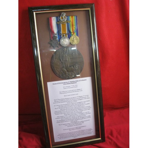 224 - A WW1 Medal Trio & Death Penny for 10710 Fred Barker, 2nd Bn West Riding (Duke of Wellington's) Regi... 