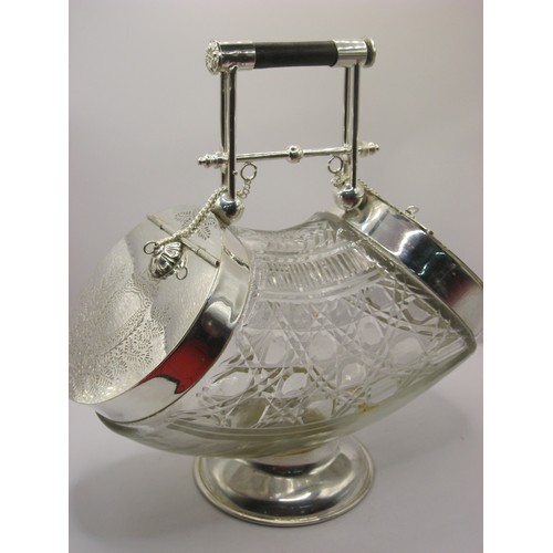 255 - A cut glass double-ended silver plated biscuit barrel