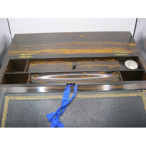 176 - A Coromandel writing slope/lap desk with inkwell to interior and Mother-of-Pearl inlaid blank cartou... 