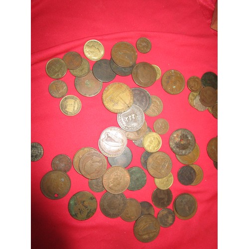 39 - A selection of Pennies ,half pennies ,French franc, Irish florins and other assorted coins including... 