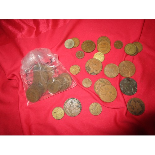 42 - 25 Halfpennies ,Pennies and other assorted coins including some European coins