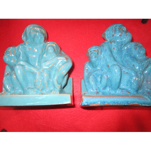 12A - A pair of Poole Pottery Wise monkey bookends in Chinese Blue Glaze.
The pair are in beautiful condit... 