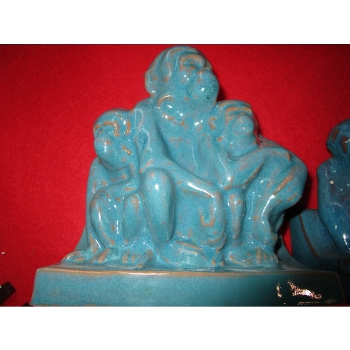 12A - A pair of Poole Pottery Wise monkey bookends in Chinese Blue Glaze.
The pair are in beautiful condit... 