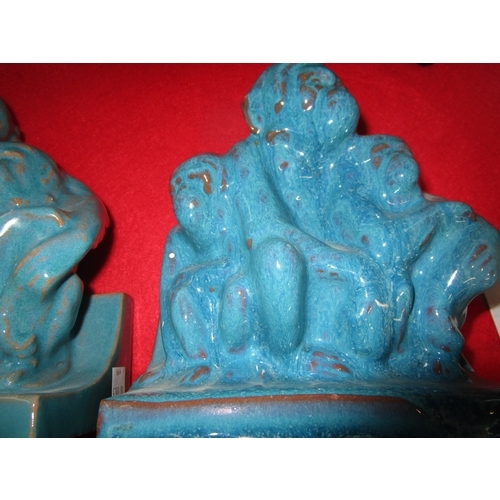 12A - A pair of Poole Pottery Wise monkey bookends in Chinese Blue Glaze.
The pair are in beautiful condit... 