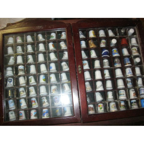 286 - 96 Thimbles in two wooden wall display cases