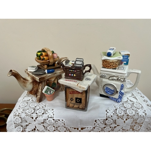 Three Cardew Design Tiny Teapots based around laundry day,Cooking and