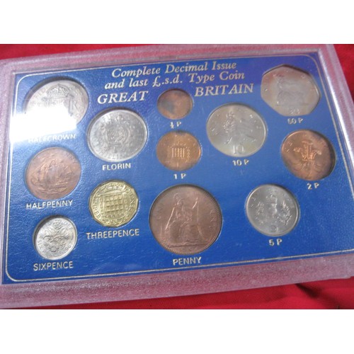 345 - A cased set of complete decimal issue and last £sd issue (years on coins incorrect, but it is a comp... 