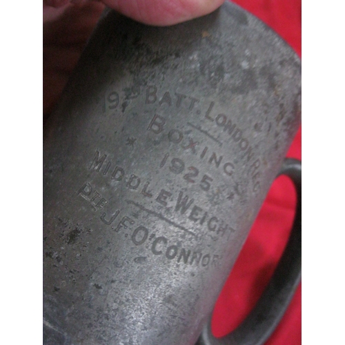 356 - A pewter tankard marked 19th Batt London Regt Boxing 1925 Middleweight Pte J F O'Connor and a small ... 