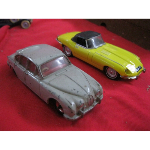 357 - A vintage Dinky Jaguar, a newer Dinky Jaguar E-Type and 3 other die-cast vehicles