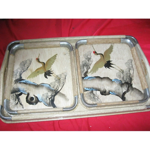 358 - A small set of laquered and painted Oriental nested trays