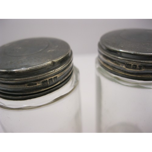 121 - A pair of silver screw top lidded jars London 1906