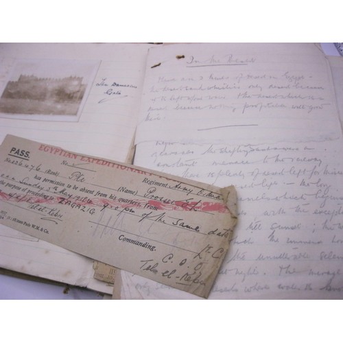 149 - Local Interest - A WW1 diary/scrapbook containing photographs, letters, postcards, leave passes comp... 