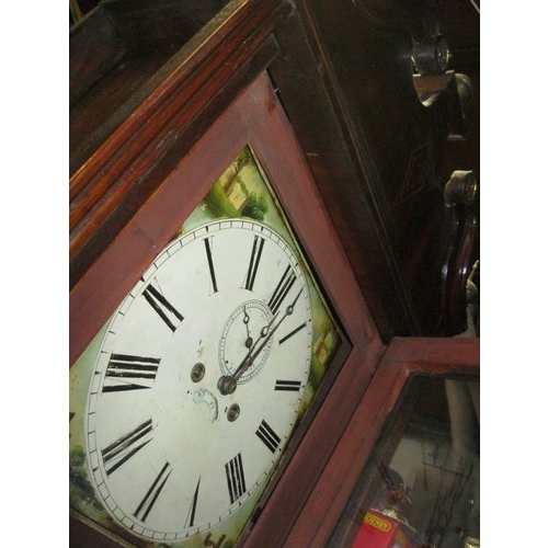 205 - An imposing late 18th or early 19th century grandfather clock with painted dial, complete, was runni... 