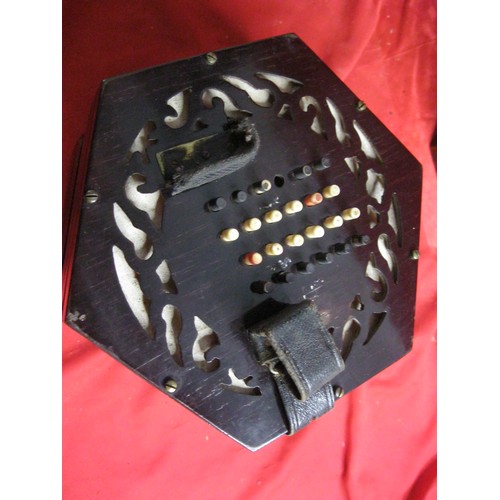 206 - An antique concertina by Lachanal & Co in rosewood case, darkwood ends, the case a/f to hinge, and s... 