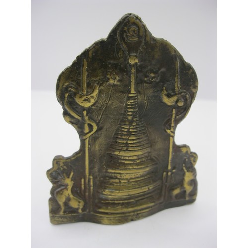 222 - A Burmese or Thai flat back double side bronze figure of Buddha (traces of red paint)