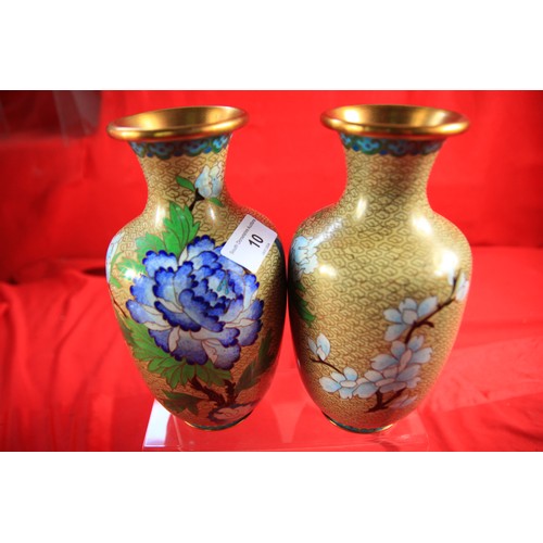 10 - A pair of Chinese Cloisonne vase approx, seven inches tall.