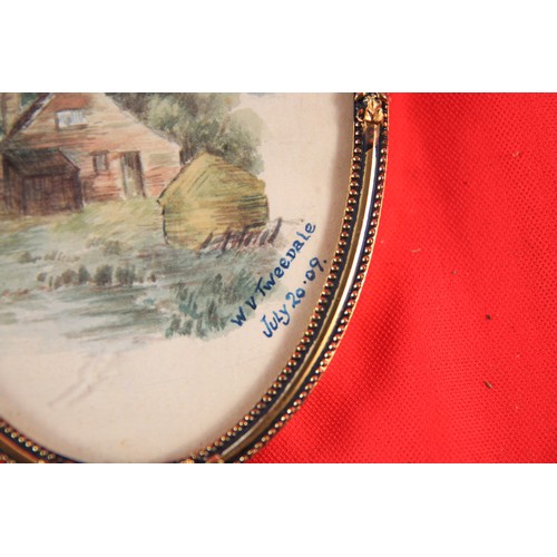 65 - A miniature watercolour by W V Tweedale dated 20th July 1909 mounted in a 1960s/70s oval stand up fr... 