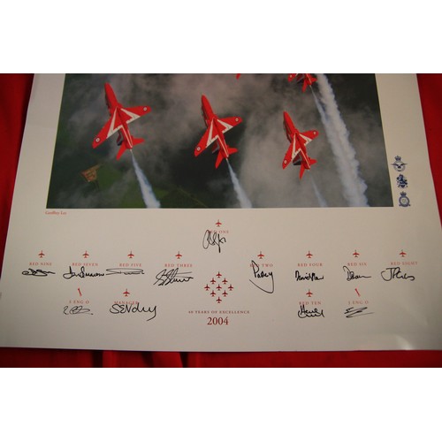 75 - A fully signed 2004 Red Arrows Royal air force aerobatic team promotional poster with a letter of au... 