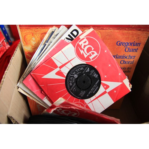 82 - A box of 7 inch singles and LPs including Rolling stones, Rod Stewart, Chuck Berry, Roy Orbison, Abb... 