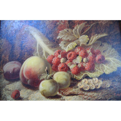 125 - A still life oil on canvas depicting Raspberrys ,Plums and 
 Gooseberry's and others  by Oliver Clar... 