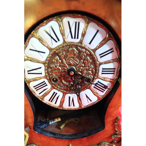 32 - A 1930s Franz Hermle Regency Style burr walnut Louis XV style Clock on matching pedestal: both featu... 