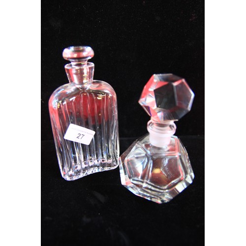 27 - Stuart crystal small travelling decanter or flask six inches tall along with another mini decanter h... 