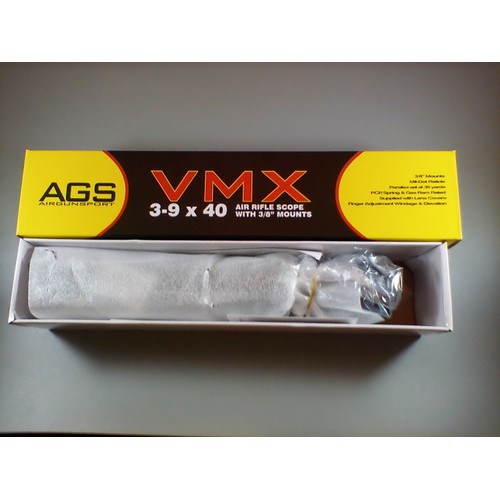 166 - A.G.S. Airgun Sports Air Rifle Scope, brand new in box, 3-9 x 40 with 3/8 inch mounts