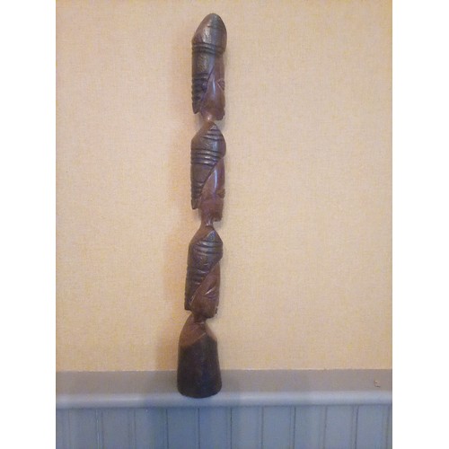 170 - Vintage African hardwood hand carved tribal totem pole, height 18 inches