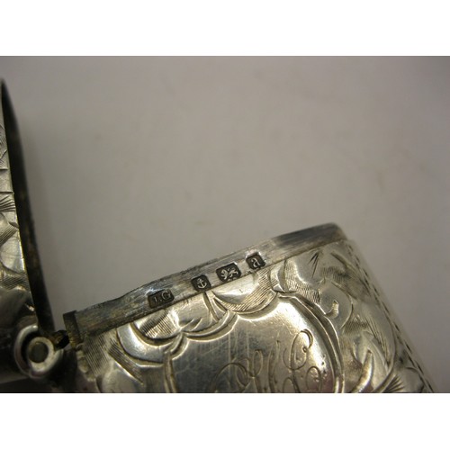 198 - A sterling silver vesta case with fob ring and integral striker, ornate decoration to case with engr... 