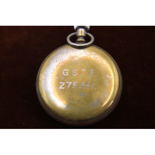 6 - Waltham military pocket watch with black dial and screw back, crown winding, movement inscribed WALT... 